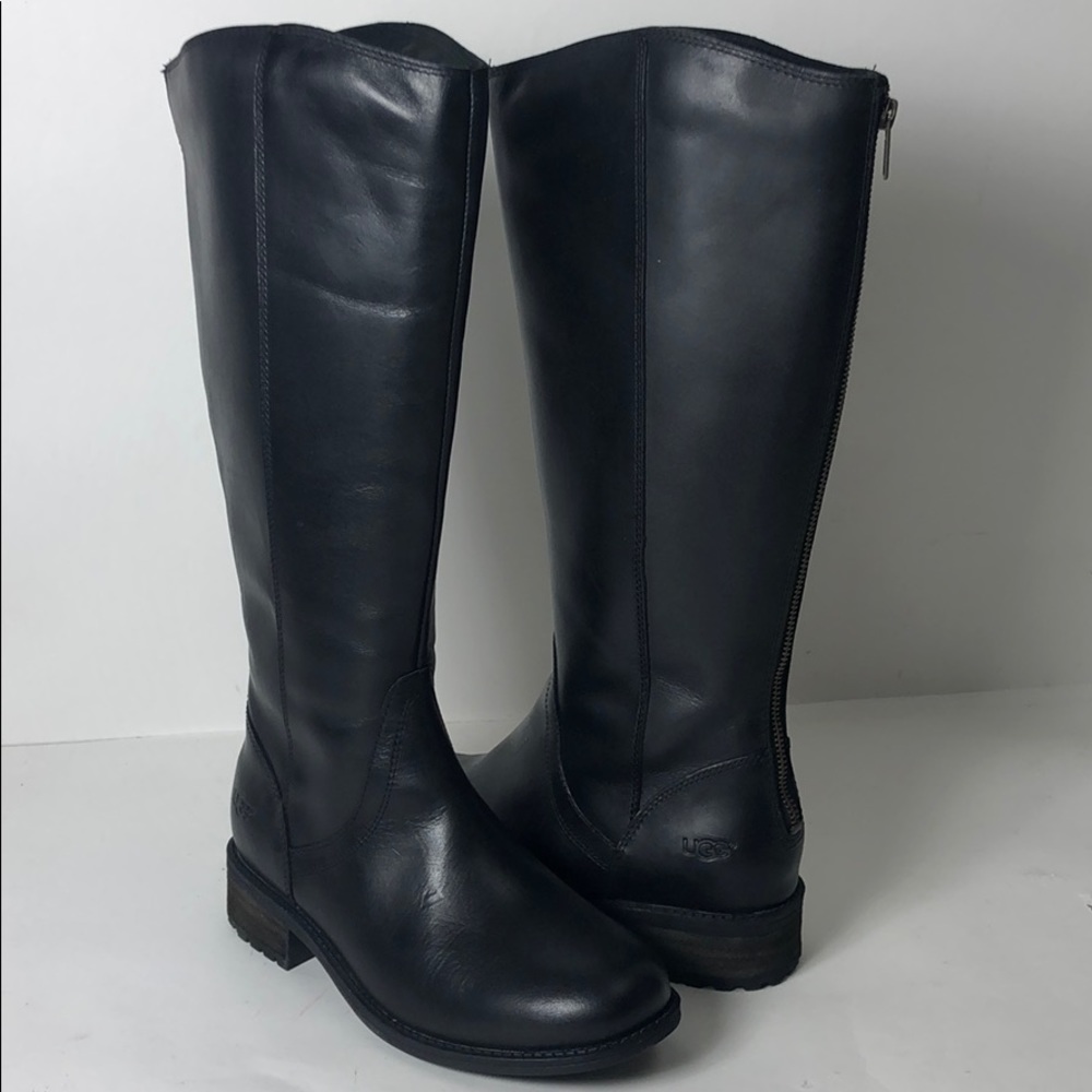 Ugg Boots W Seldon Black Back Zip Tall Boots 6.5